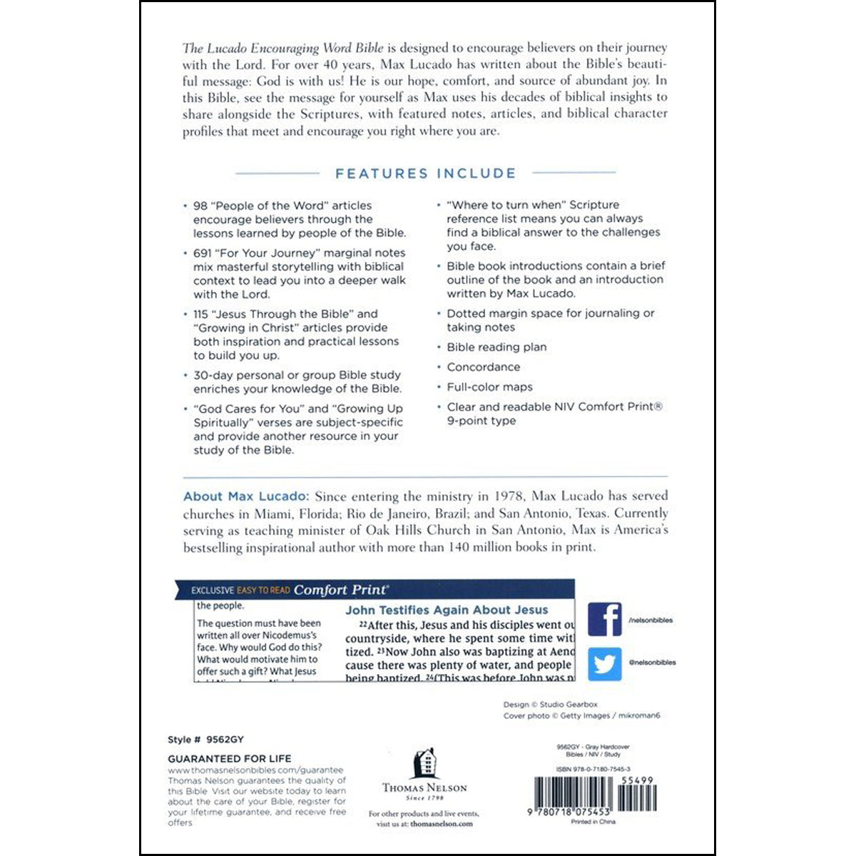 NIV Lucado Encouraging Word Bible Cloth Over Board Gray (Comfort Print)(Hardcover)