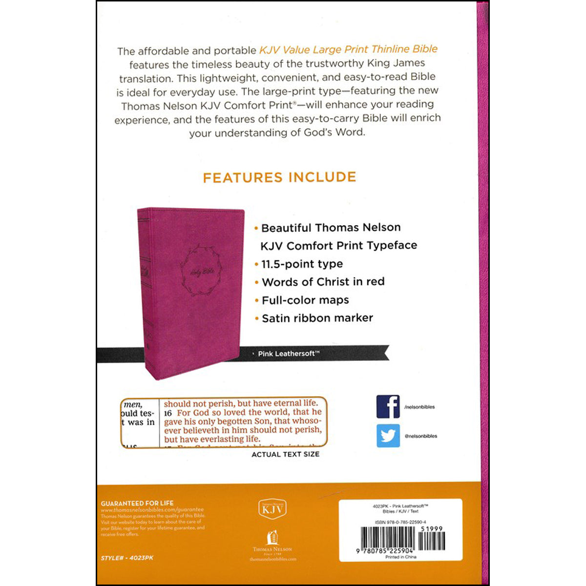 KJV Value Thinline Bible Red Letter LP Pink (Comfort Print)(Imitation Leather)