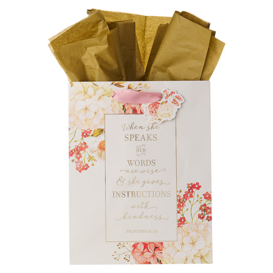 When She Speaks Her Words Are Wise Medium Gift Bag With Gift Tag
