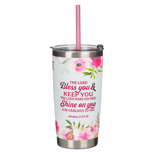Bless You Floral Pink Stainless Steel Travel Mug - Numbers 6:24-25
