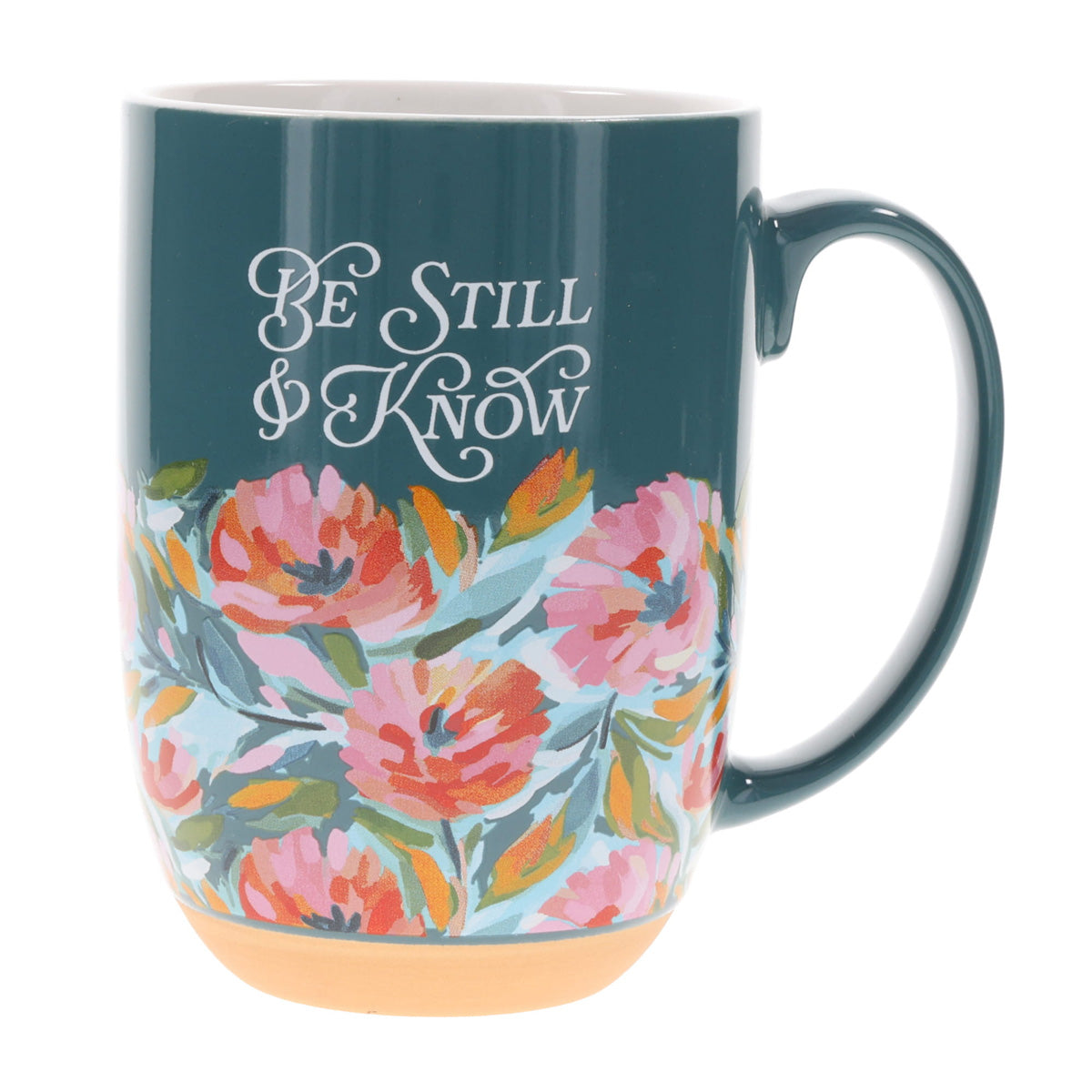 Be Still & Know Floral Dark Teal Ceramic Mug
