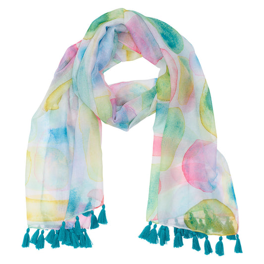 Courage Dear Heart Smooth Sea Glass Polyester Scarf with Turquoise Tassels