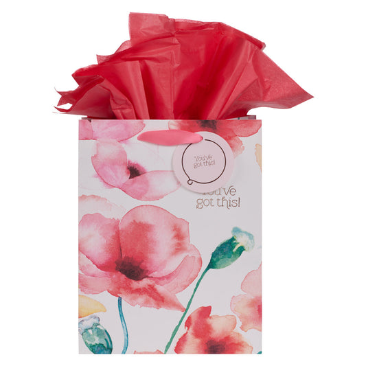 You've Got This! Coral Poppies Medium Gift Bag with Gift Tag
