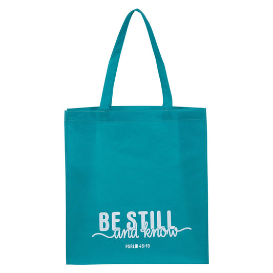 Be Still And Know Turquoise Non-Woven Tote Bag - Psalm 46:10