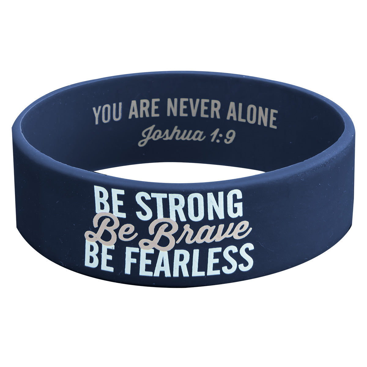 Be Strong, Be Brave, Be Fearless Navy Silicone Wristband - Joshua 1:9
