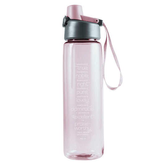 Whatever Is True Pink Plastic Water Bottle - Philippians 4:8