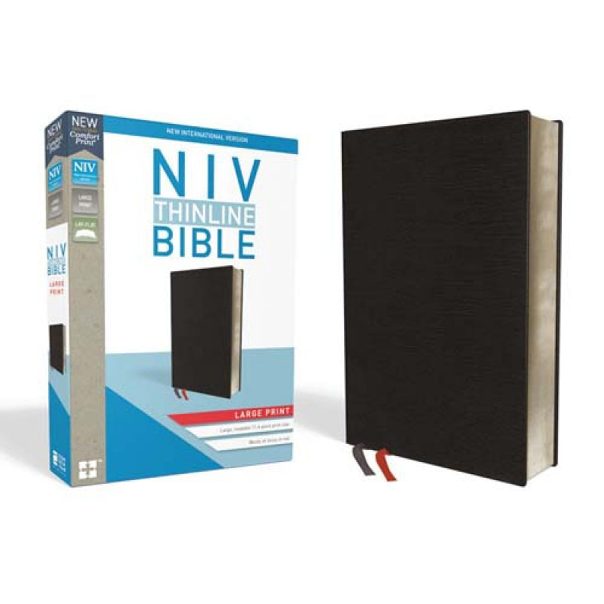 NIV Thinline Bible Large Print Black Red Letter Edition(Comfort Print)(Bonded Le