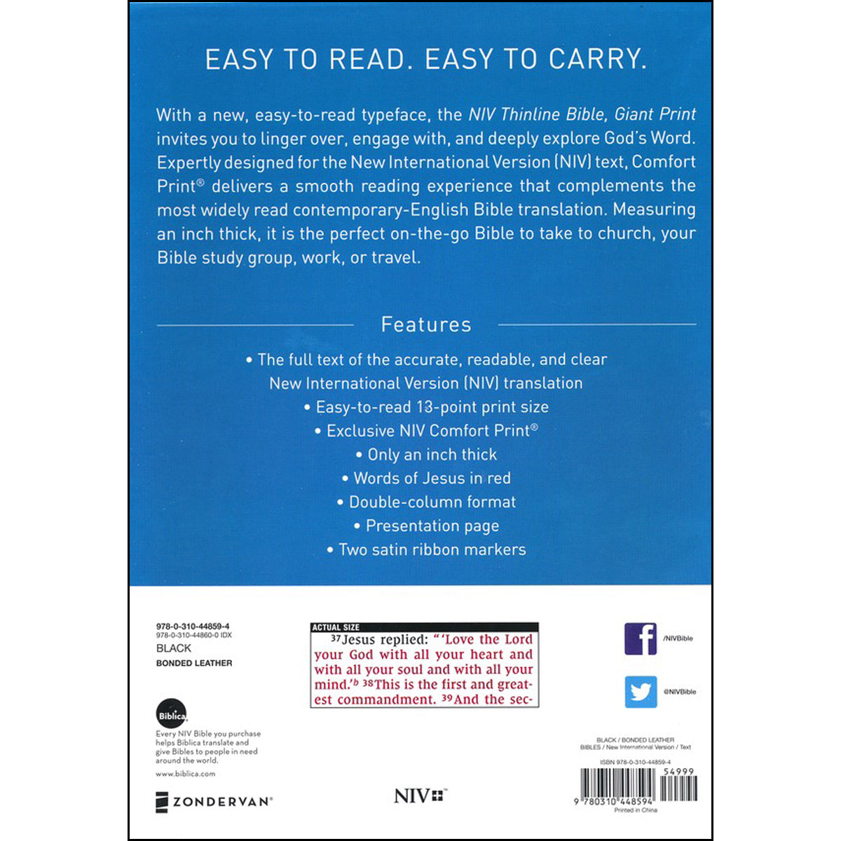 NIV Thinline Bible Giant Print Black Red Letter Edition (Comfort Print)(Bonded Leather)