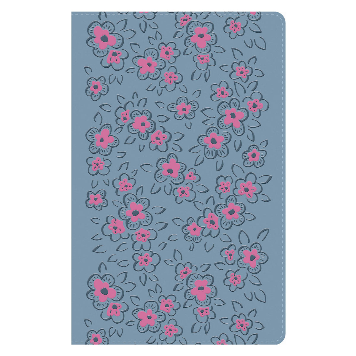 NLV Ligblou Met Pienk Blomme Kunsleer Standaard Bybel Met Duimgrepe