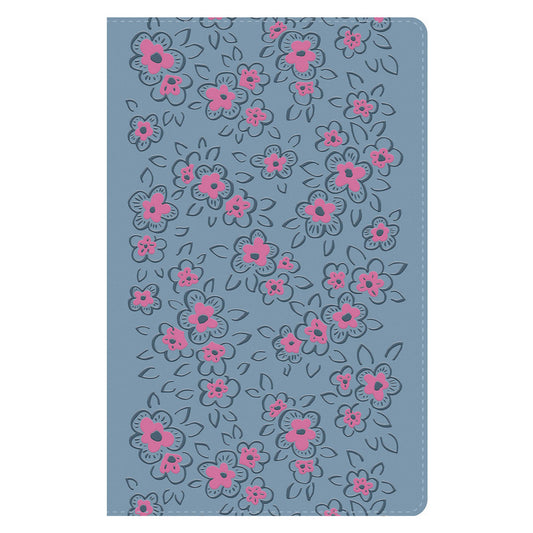 NLV Ligblou Met Pienk Blomme Kunsleer Standaard Bybel Met Duimgrepe