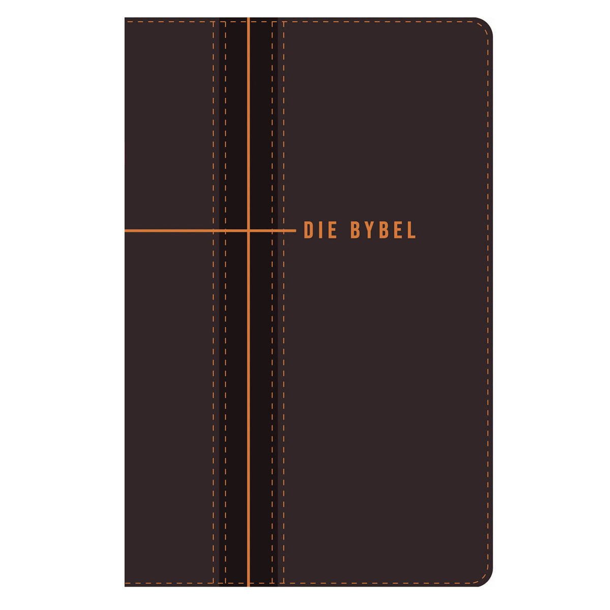 NLV Donkerbruin en Oranje Kunsleer Standaard Bybel Met Duimgrepe