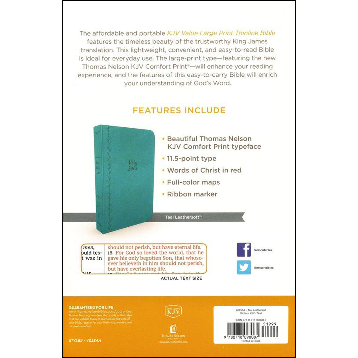 KJV Value Thinline Bible Large Print Leathersoft Blue Red Letter (Comfort Print)(Flexcover)