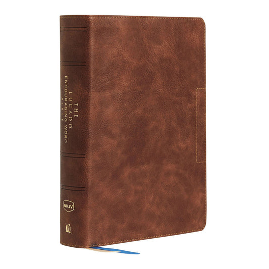 NKJV Brown Imitation Leather Lucado Encouraging Word Bible Comfort Print Indexed
