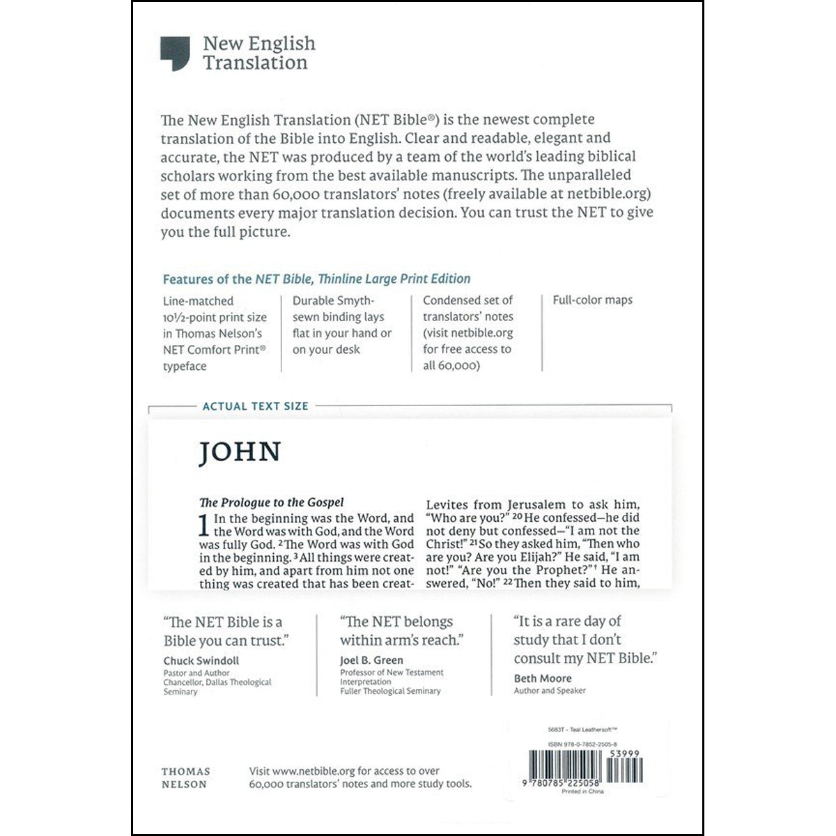 NET Bible Thinline Large Print Teal (Comfort Print)(Imitation Leather)