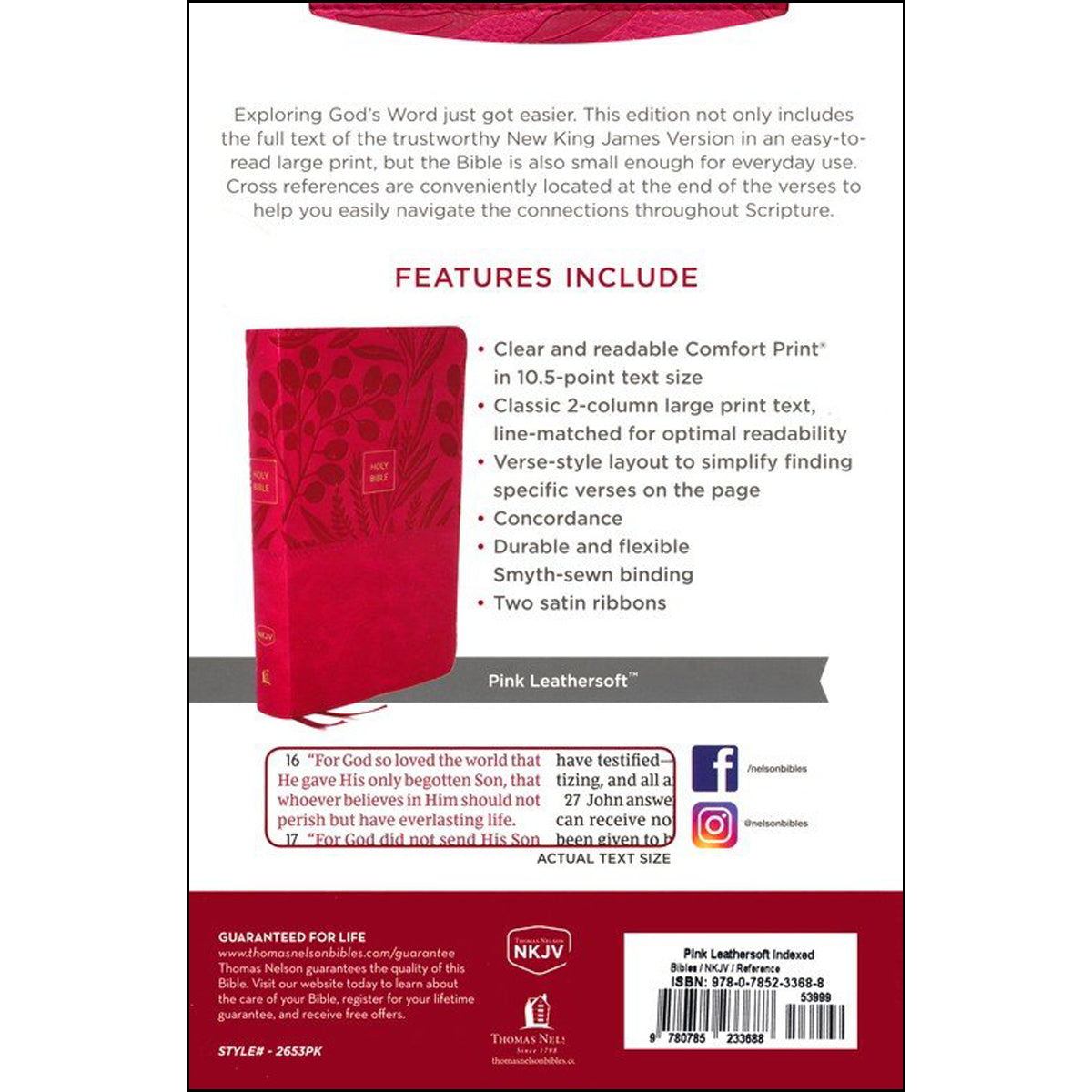 NKJV End Of Verse Personal Size Ref Bible Large Print Indexed Pink (Comfort Print)(Imitation Leather