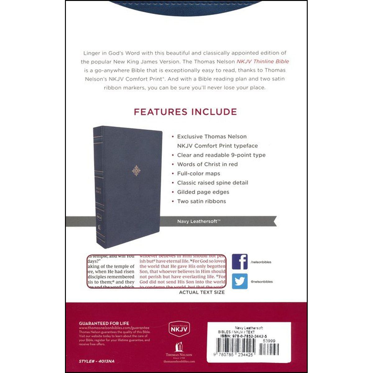 NKJV Thinline Bible Red Letter Ed Indexed Navy (Comfort Print)(Imitation Leather)