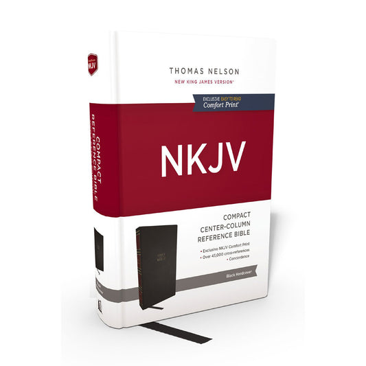 NKJV Compact Center-Column Reference Bible Black Comfort Print (Hardcover)