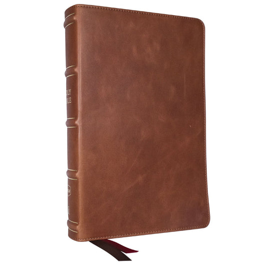 NKJV Brown Genuine Leather Single-Column Verse-by-Verse Reference Bible Indexed Comfort Print
