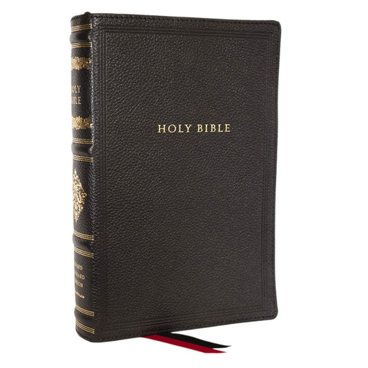 RSV Black Genuine Leather Personal Size Bible with Cross References Sovereign Collection Indexed