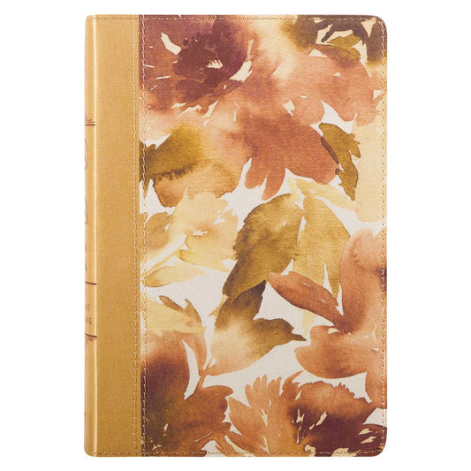 NLV Roesbruin & Goud Linne Standaard Bybel Met Duimgrepe