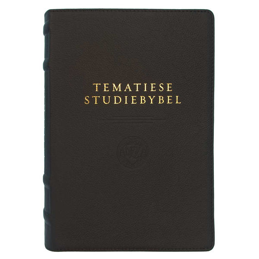 NLV Donkerbruin Egte Leer Tematiese Studiebybel Met Duimgrepe