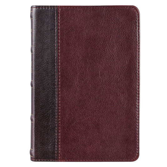KJV Two-Tone Burgundy & Merlot Genuine African Leather Compact Bible Red Letter