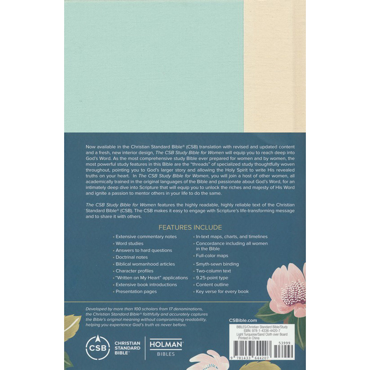 CSB Study Bible For Women Light Turquouise Sand Cloth Over Board (Hardcover)