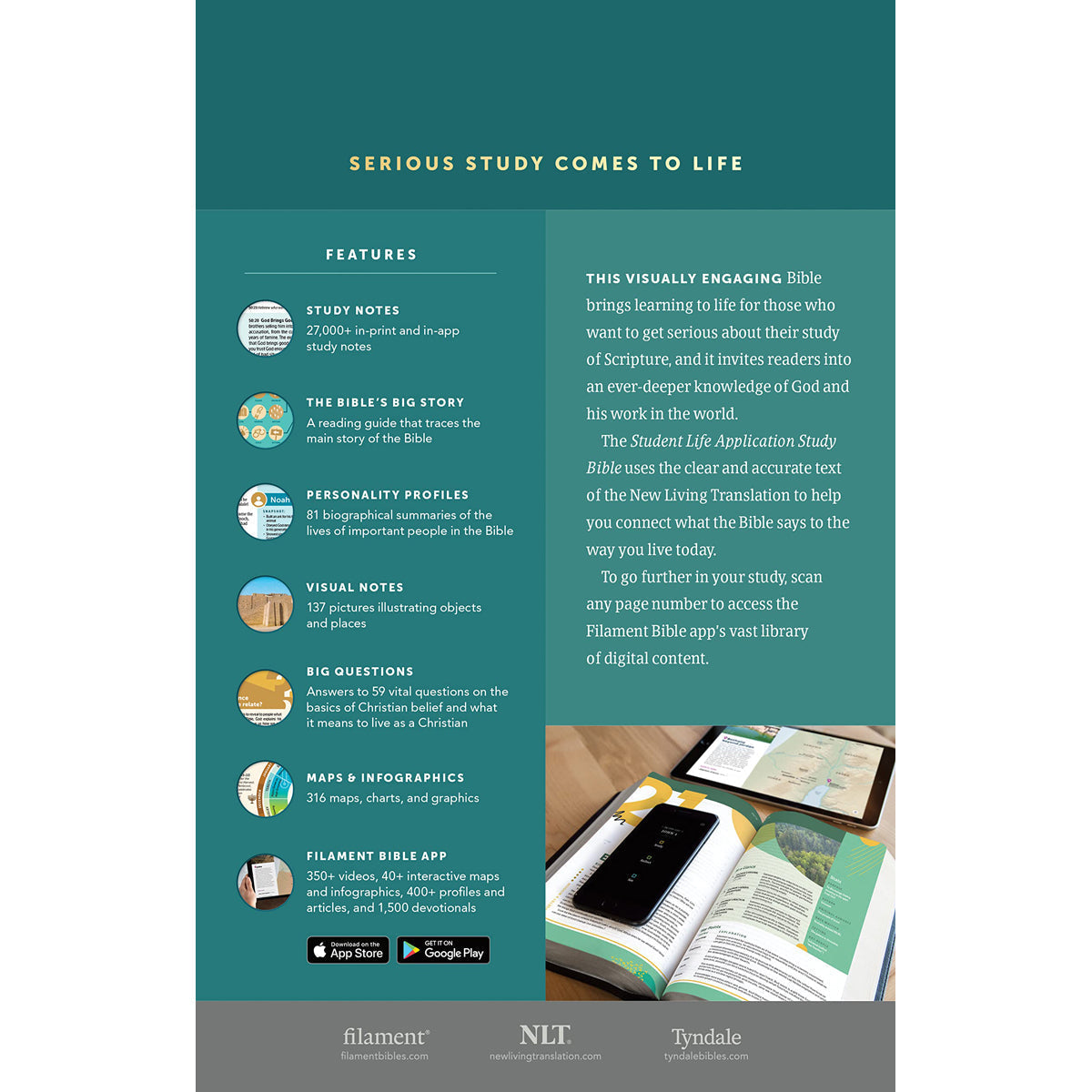 NLT Life Application Student Bible Filament Enabled Editon Red Letter Teal (Imitation Leather)