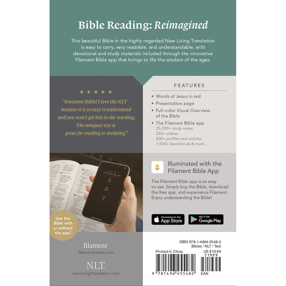 NLT Filament Compact Bible, Red Letter, Rustic Brown (Imitation Leather)