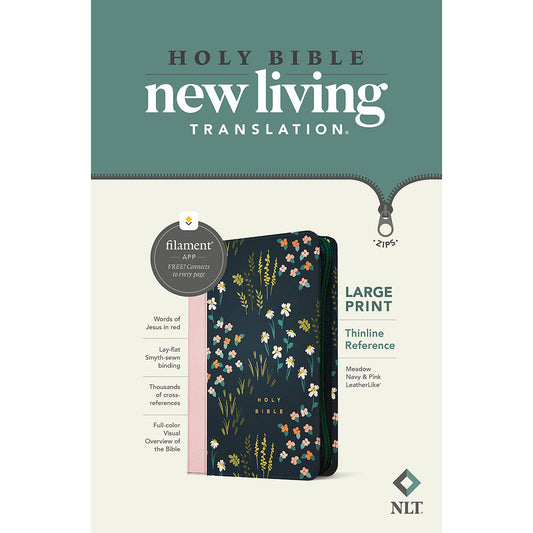 NLT Filament Thinline Reference Bible, Large Print Navy & Pink Meadow With Zip (Imitation Leather)