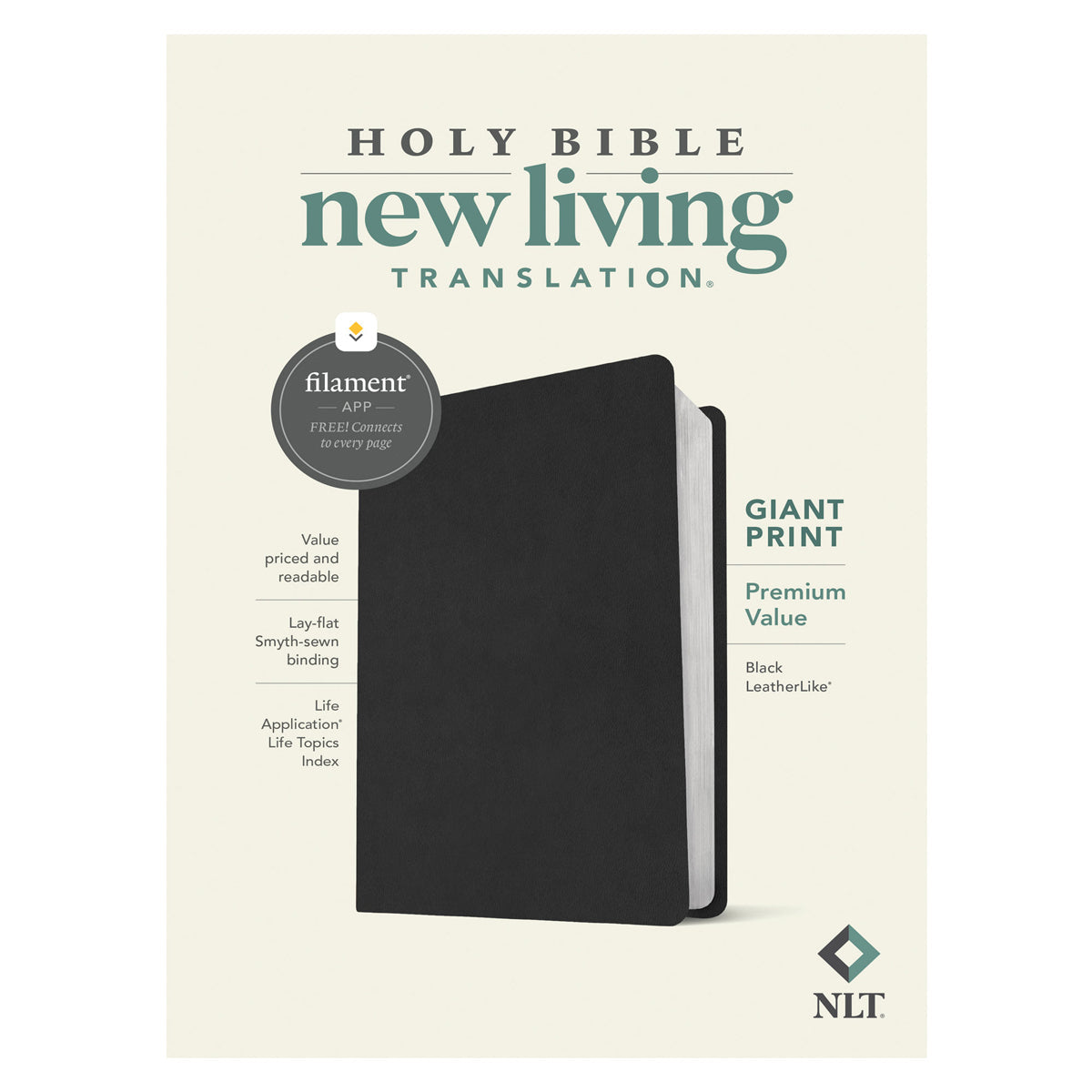 NLT Black Imitation Leather Filament Premium Value Thinline Bible Giant Print