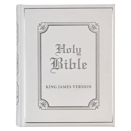 KJV White Faux Leather Family Bible Double Column Format