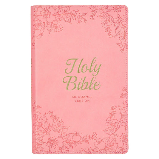 KJV Pink Floral Faux Leather Flexcover Deluxe Gift Bible With Zip