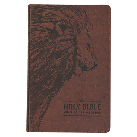 KJV Brown Lion Faux Leather Flexcover Deluxe Gift Bible With Zip