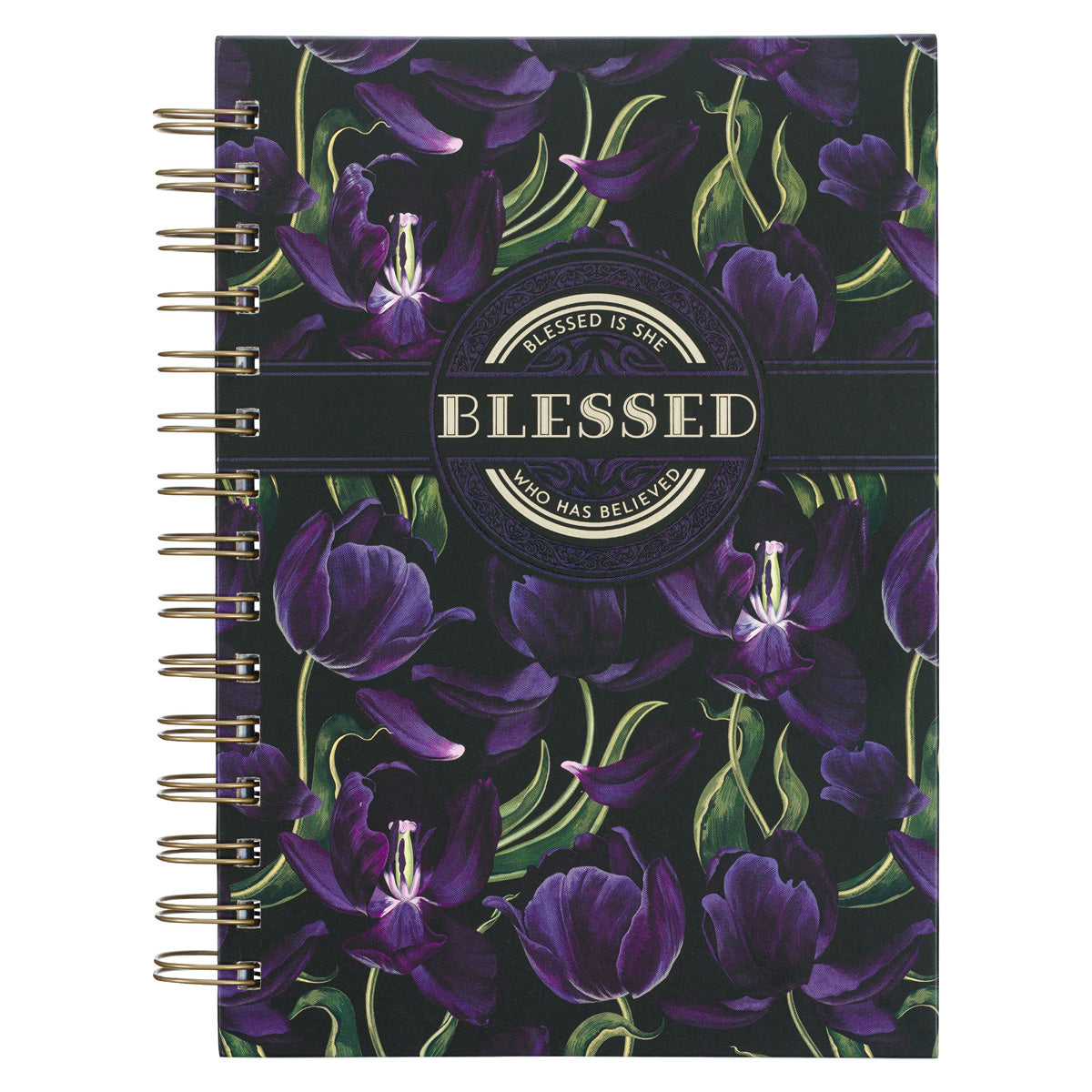 Blessed Black & Purple Large Hardcover Wirebound Journal - Luke 1:45