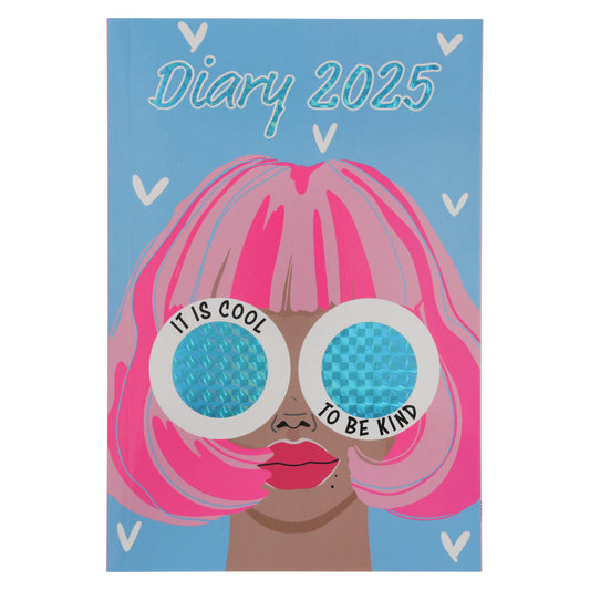 2025 School Diary - Daily Planner - It Is Cool to Be Kind - Blue Specs - Paperback
